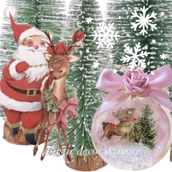 Holiday Christmas Retro Pink Baby Reindeer Inside Clear Snow globe BallOrnament. - Picture 1 of 1